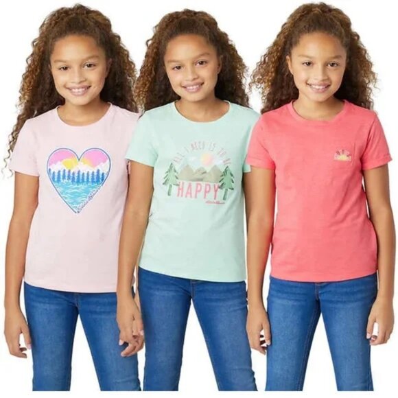 NEW Eddie Bauer Kids 3 pack Youth Graphic Logo Embroidery Pocket Shirts Tops 5 6 - Picture 1 of 7